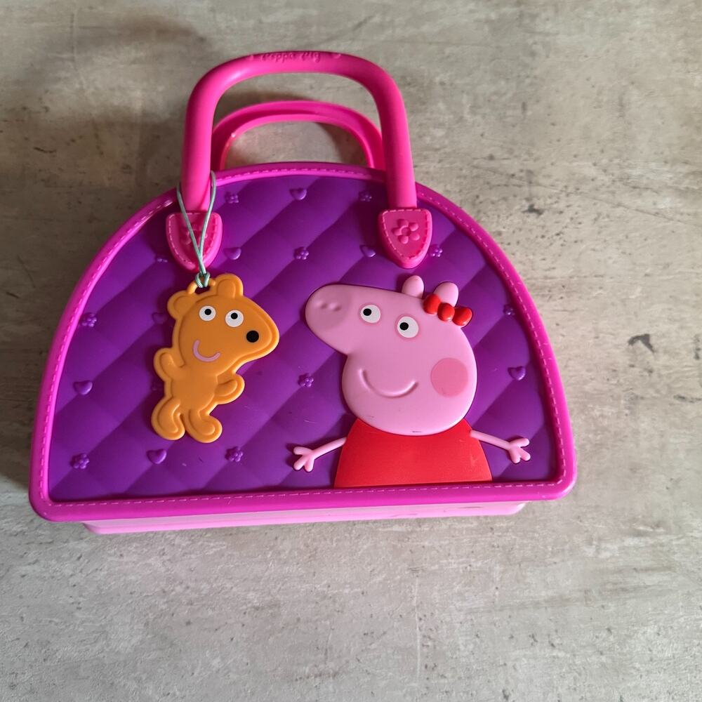 Peppa Pig Quilted Look Top Handle Plastic Purse Handbag with Teddy Charm